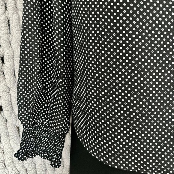 Vintage Inspired Pleione Black & White Polka Dot Ruffle Blouse Size Medium - Picture 10 of 12